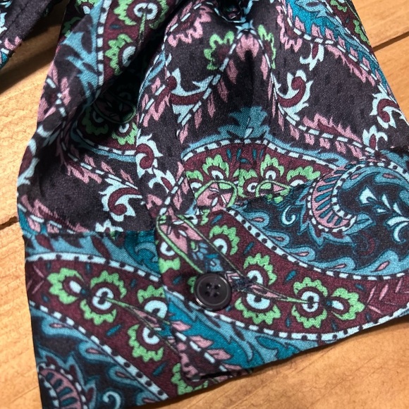 Talbots Teal and Black Patterned Blouse Size Large - Picture 6 of 11